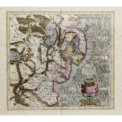 171 - A 19th century map of East Ulster, taken from an earlier 17th century map, written in Latin. 55x46cm