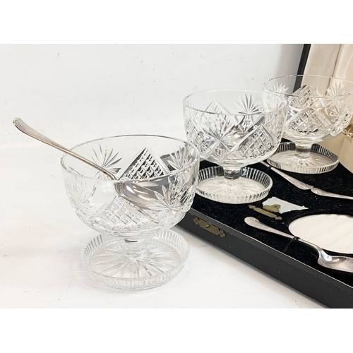 4 Crystal Dessert Bowls With Silver Plated Spoons By Dublin Maker