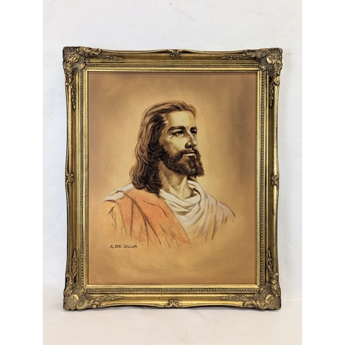 200 - A large gilt framed painting by A. De Silua. With frame 50x60cm, without frame 41x51cm