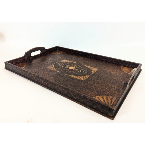 201 - An Edwardian Pokerwork  serving tray. 55x38cm