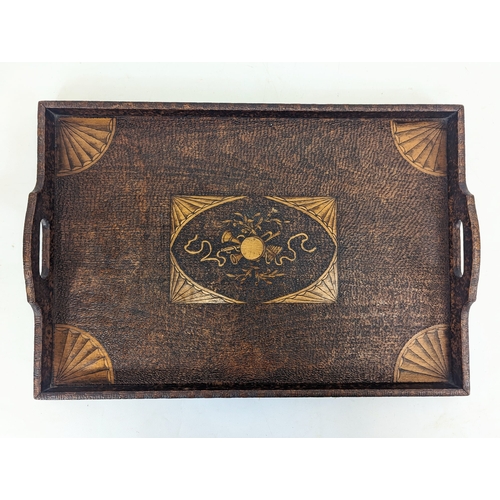 201 - An Edwardian Pokerwork  serving tray. 55x38cm