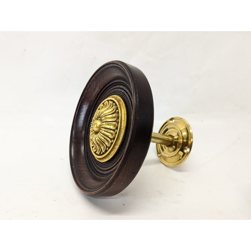 223 - A pair of vintage mahogany and brass door pulls. 14.5cm