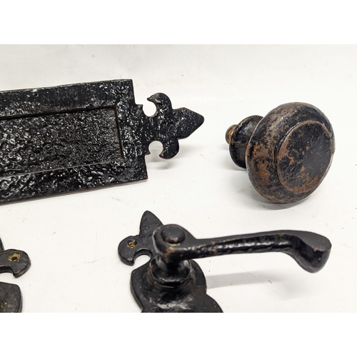 225 - A quantity of early 20th century cast iron door furniture.