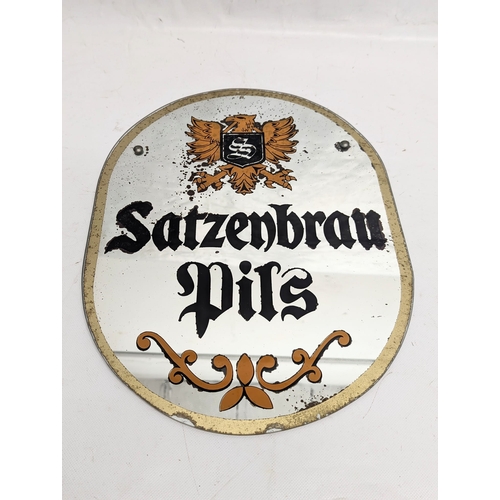 230 - A 1960s / 70s advertising mirror of Satzenbrau Pils Lager. 31.5x42cm