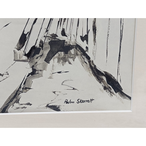 239 - A large pen and ink drawing by Palm Skerret. Without frame 61x48.5cm. With frame 68x55.5cm