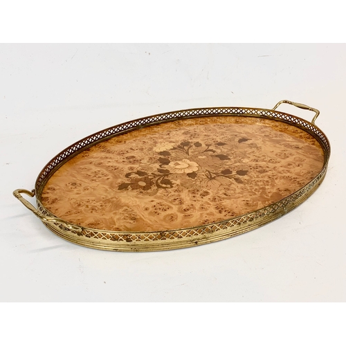 260 - An Italian Sorrento inlaid brass serving tray. 52cm