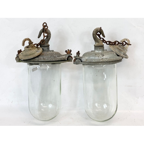 265 - A pair vintage industrial Smithlite steampunk light fittings. 27cm