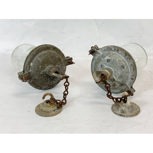 265 - A pair vintage industrial Smithlite steampunk light fittings. 27cm