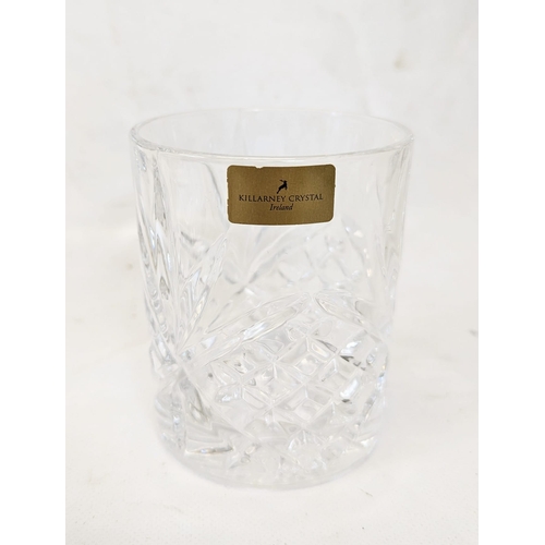 574 - A set of 4 Killarney Crystal whiskey tumblers with Killarney Crystal decanter.