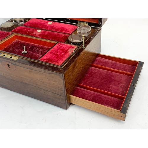 327 - A Victorian rosewood vanity box with key. 30.5 x 23.5 x 16.5cm