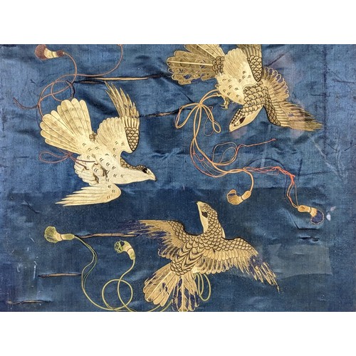 343 - A large late 19th century decorative silk, reframed. 70.5x76cm