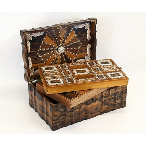 344 - A Mid 19th century Anglo-Indian coromandel wood workbox, inlaid with bone. 39.5x25x16.5cm