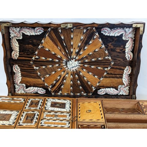 344 - A Mid 19th century Anglo-Indian coromandel wood workbox, inlaid with bone. 39.5x25x16.5cm