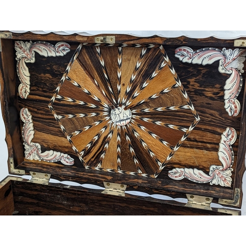 344 - A Mid 19th century Anglo-Indian coromandel wood workbox, inlaid with bone. 39.5x25x16.5cm