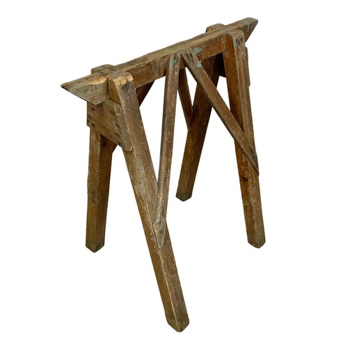 55 - A pair of early 20th century pine wooden trestle stands. 65 x 73cm