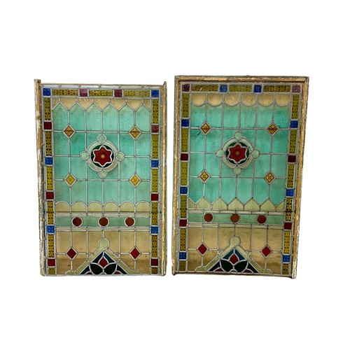 385K - A pair of large Victorian stained glass panels. 71.5 x 114cm