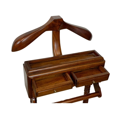 1130 - A large mahogany valet stand with 2 drawers. 126.5cm