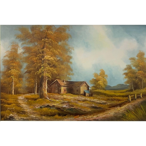 183A - An oil painting by local artist, signed Frank. Painting measures 89.5 x 60cm. Frame measures 106 x 7... 