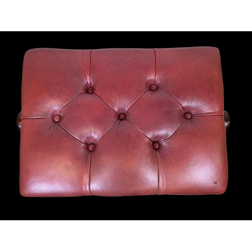 1148 - An Edwardian adjustable stool with red buttoned leather seat. 57 x 38 x 54cm fully adjusted.