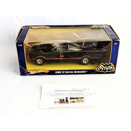 252H - A rare signed HotWheels model Batmobile from 1966 Batman TV Series. With certificate of authenticity... 