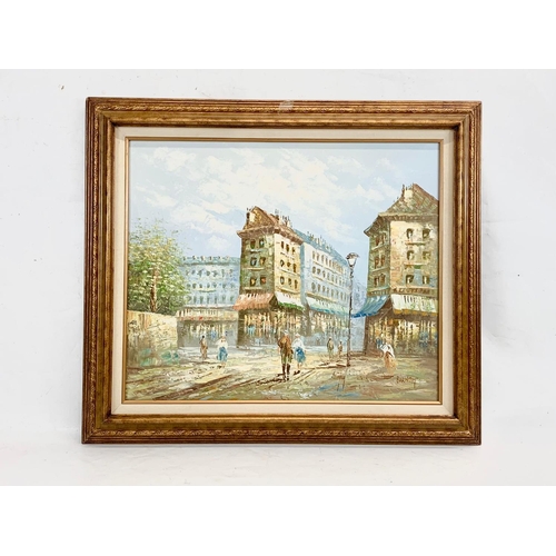 101 - An oil painting by Caroline Burnett. Paris street scene. Painting measures 60 x 50cm. Frame measures... 