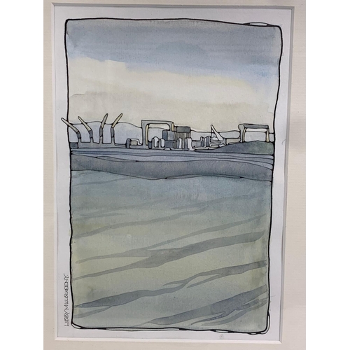 108 - A watercolour and ink painting by Libby Mulqueeny “Docks from Whiteabbey” painting measures 18.5 x 2... 