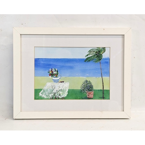 114 - A signed Kay McKelvey watercolour and oil painting. 44.5x34.5cm with frame.