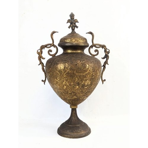 121 - A large ornate late 19th century brass urn, Burmese / Indian. Circa 1880-90s. 35x57.5cm