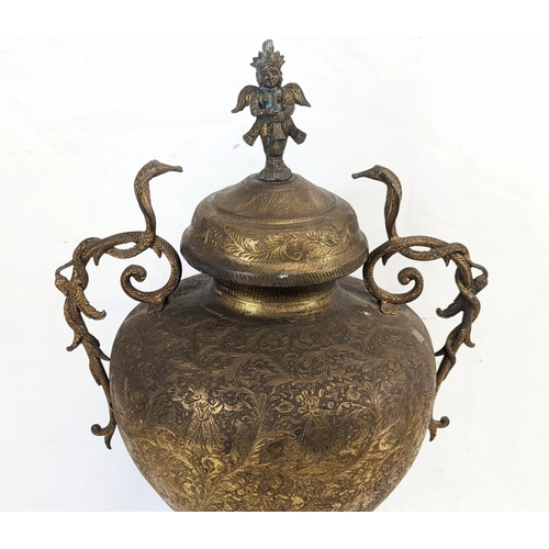 121 - A large ornate late 19th century brass urn, Burmese / Indian. Circa 1880-90s. 35x57.5cm