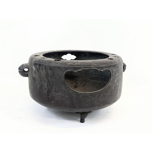 122 - A large early 19th century Burmese bronze incense pot. 36x18cm