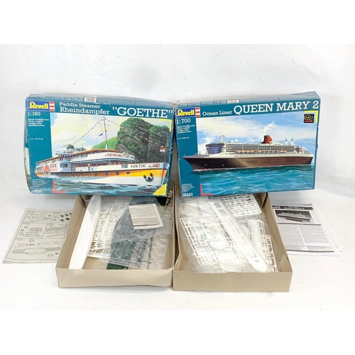 257 - 2 Revell model ships. Ocean Liner Queen Mary 2, 1:700. Paddle Steamer Goethe, 1:60.