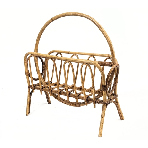 285 - A 1960s bamboo magazine rack with a wicker planter. 47.5x22x50.5cm