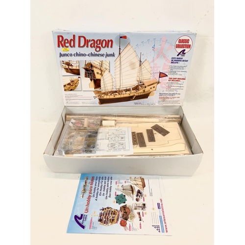 288 - An unopened Artesania Latina Red Dragon Chinese Junk wooden model ship. 1:60. 53cm