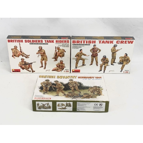 291 - 3 unopened boxes of WWII model figures. MiniArt British Soldiers Tank Riders, MiniArt British Tank C... 