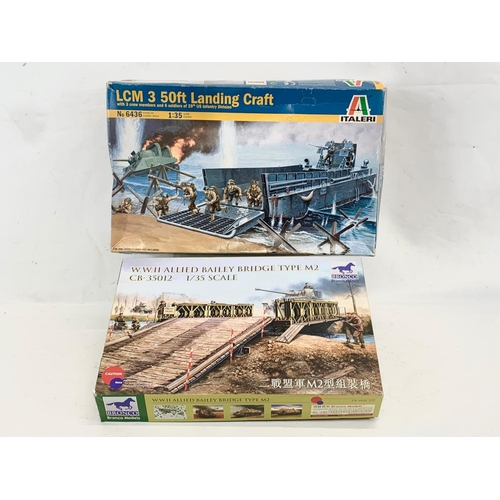 295 - 2 unopened boxes of WWII models. Italeri LCM 3 50ft Landing Craft, Bronco WWII Allied Bailey Bridge ... 