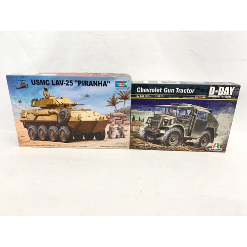 297 - 5 unopened boxes of military models. Trumpeter USMC LAV-25 Piranha, Italeri D-Day Chevrolet Gun Trac... 