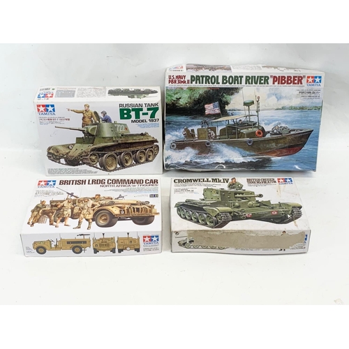 298 - 4 unopened boxes of WWII model figures by Tamiya. British LRDG Command Car North Africa, Cromwell MK... 