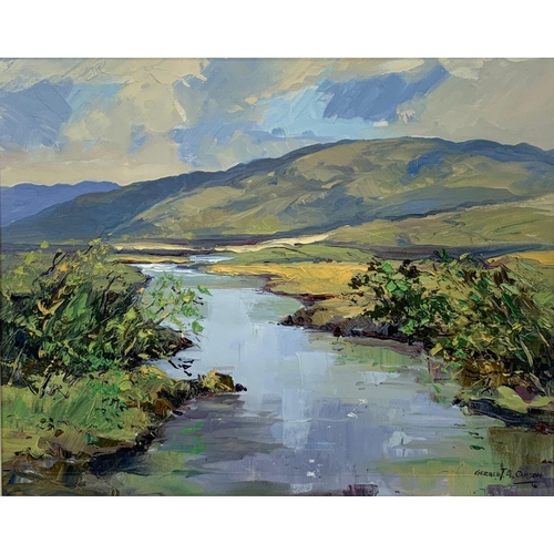 30 - A large oil painting by Gerald J. A. Carson. The Owencarrow River, Co Donegal. Painting measures 51 ... 