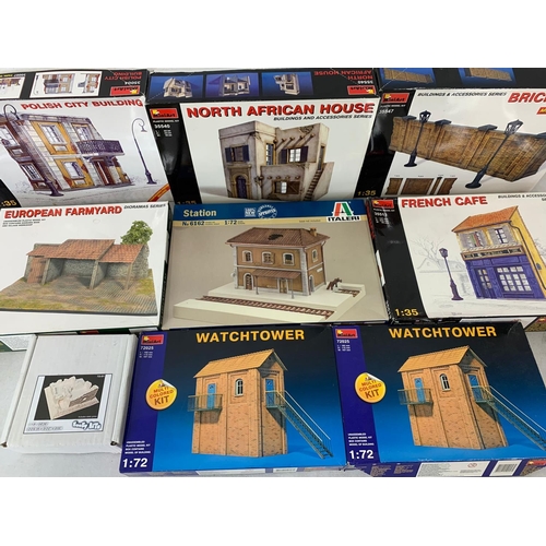 300 - 9 unopened boxes of model buildings. MiniArt Polish City Building, MiniArt North African House, Mini... 