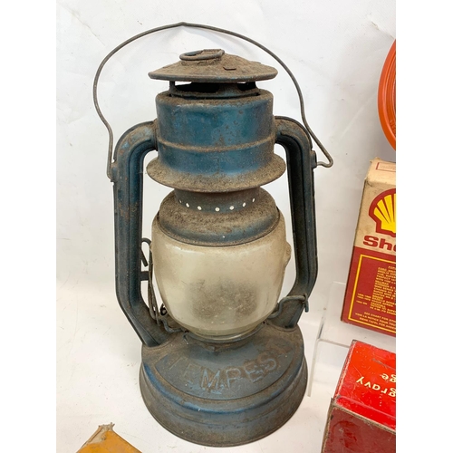 313 - A sundry lot. Including a Tempest Hurricane lamp 34cm, a Stanley planer, a Dwell Tachometer Tester, ... 