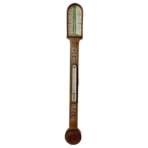 37 - A mid 19th century rosewood stick barometer, from Riddel & Co, with mother of pearl inlay. 93cm