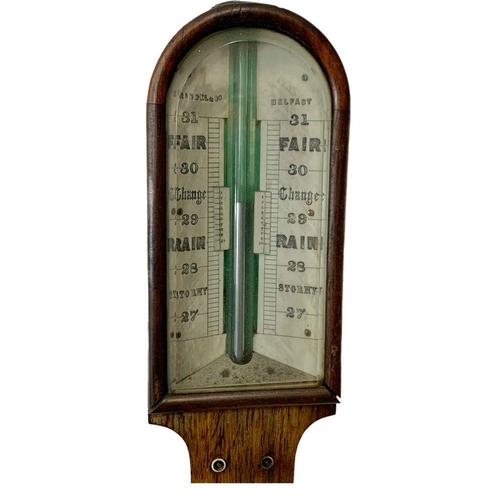 37 - A mid 19th century rosewood stick barometer, from Riddel & Co, with mother of pearl inlay. 93cm