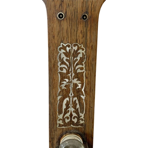 37 - A mid 19th century rosewood stick barometer, from Riddel & Co, with mother of pearl inlay. 93cm