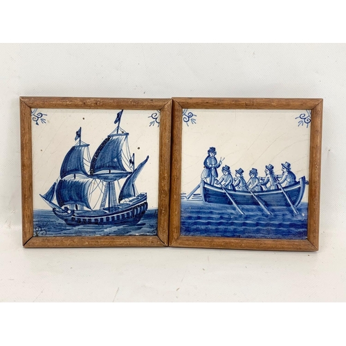 45 - 2 17th century Dutch delft tiles, in Edwardian frames. 14.5cm