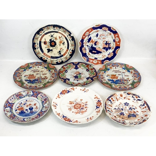 470 - 8 19th century plates. Mostly by Mason’s and a Chelsea Imari pattern. 26cm