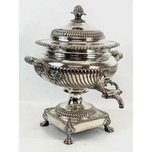 475 - A large quality Regency period silver plated tea urn. Circa 1810-1820. 37 x 45cm