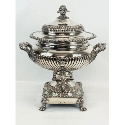 475 - A large quality Regency period silver plated tea urn. Circa 1810-1820. 37 x 45cm