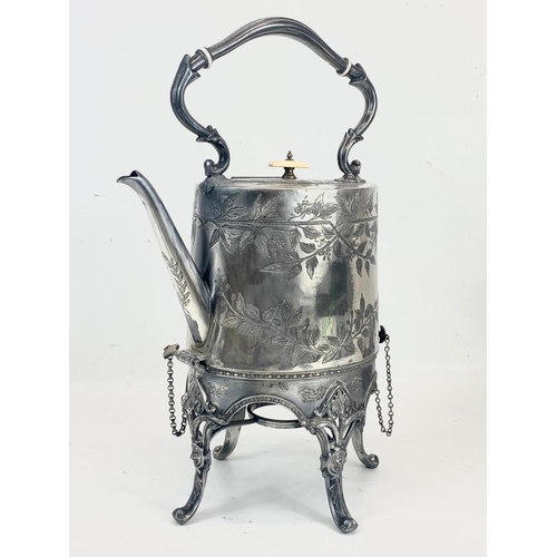 477 - A large Victorian silver plated spirit kettle, by Silber & Fleming. 44cm