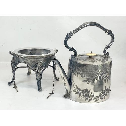 477 - A large Victorian silver plated spirit kettle, by Silber & Fleming. 44cm