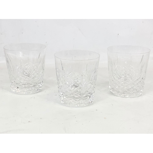 489 - A set of 3 Waterford crystal “Lismore” pattern whiskey tumbler glasses. 9cm